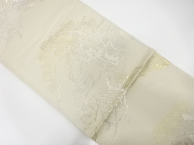 JAPANESE KIMONO / ANTIQUE FUKURO OBI / SILK / WOVEN CRANE & PINE